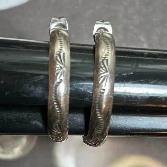 Jewelry - Vintage Sterling Silver Old Pawn Southwest Half Hoop Pierced Earrings
